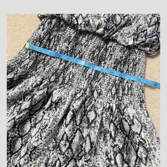 English Factory Dress Black Silver Snake Print Shirred Waist Long Sleeve Size XS - Picture 10 of 15